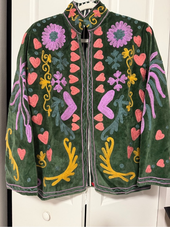 Jackets & Blazers - Green Velvet Suzani Embroidered Jacket